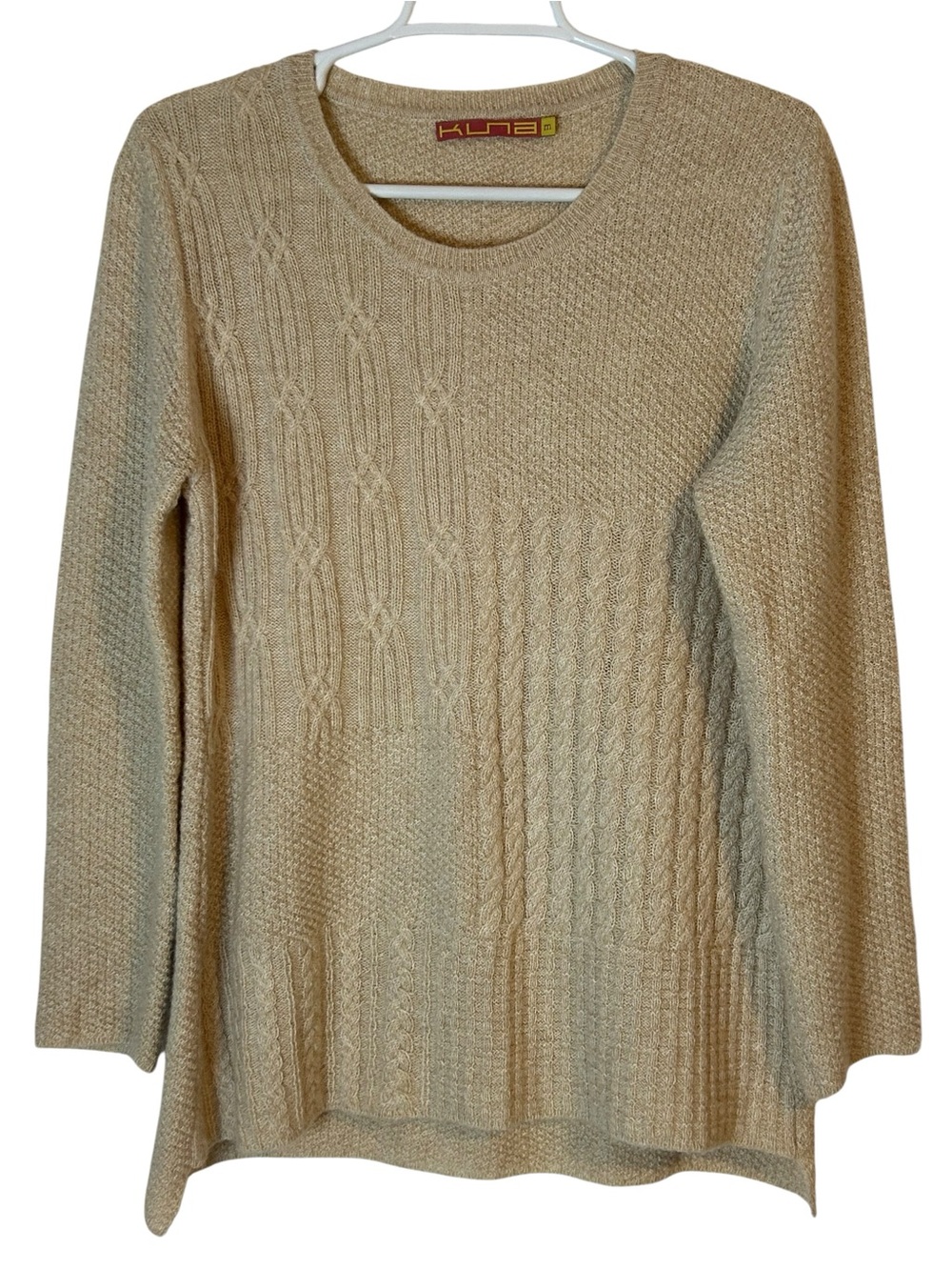 KUNA soft 80% baby alpaca and 20% wool round neck sweater in beige women’s M